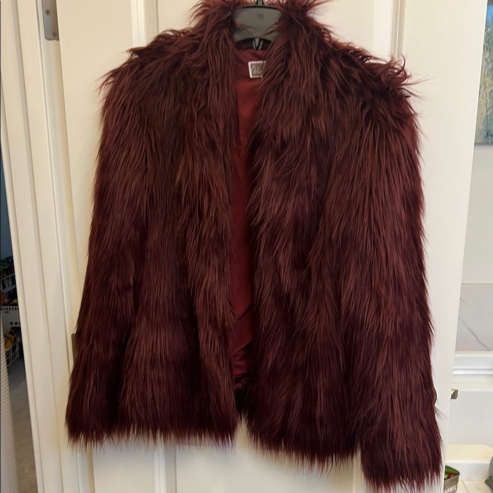 Chelsea28 Burgundy Teddy Jacket Plush Faux Fur size small